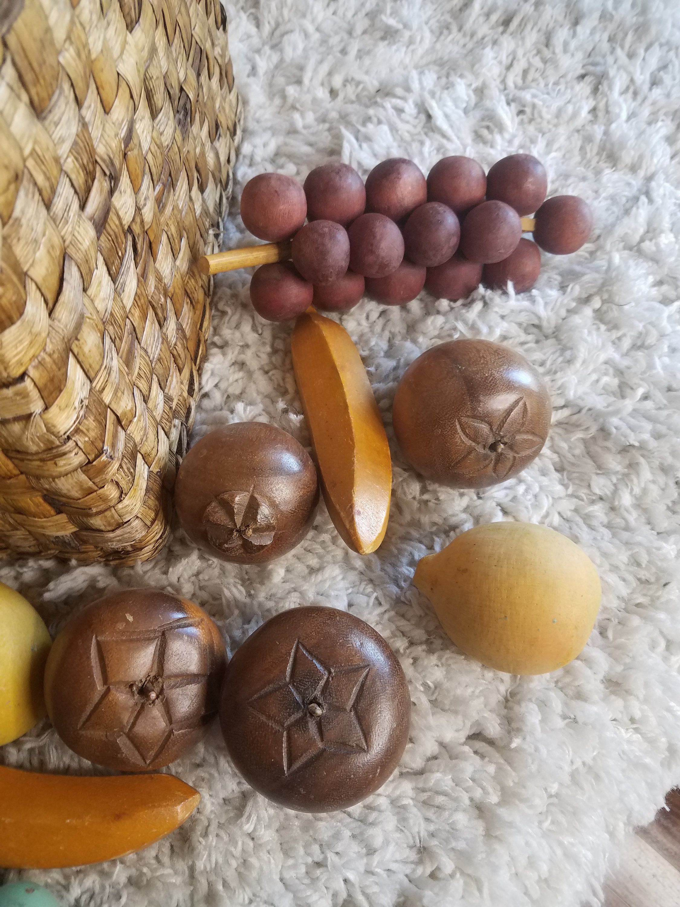 Mid Century Wood Hand Carved Fruit Teak Wood Fruit in Metal Etsy