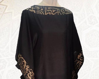 Black Arabic Calligraphy Long Kaftan