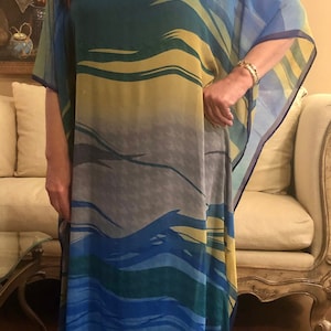 Long Blue chiffon sheer kaftan