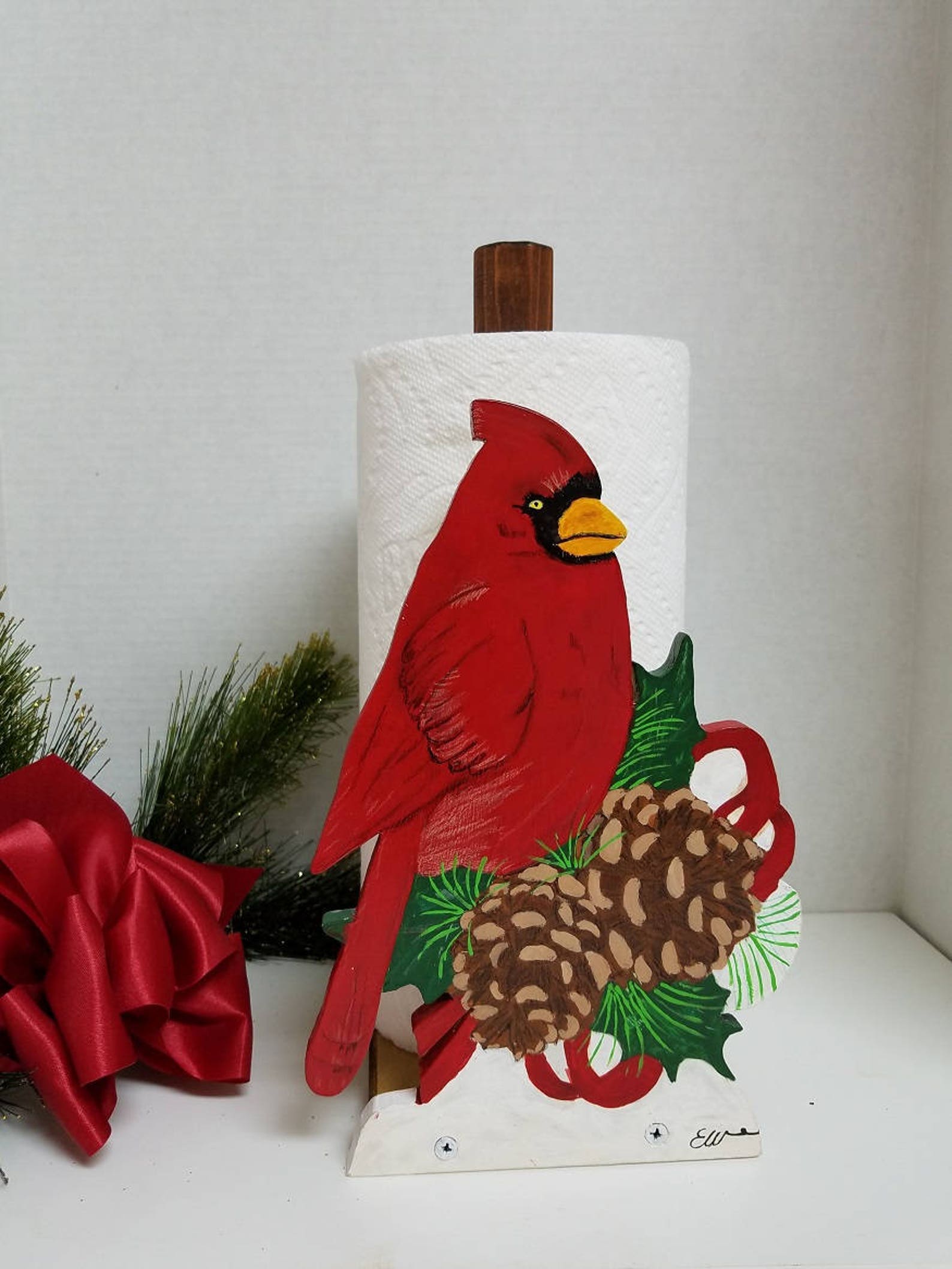 Beautiful Red Cardinal and pine cone Toilet Paper Holder Etsy