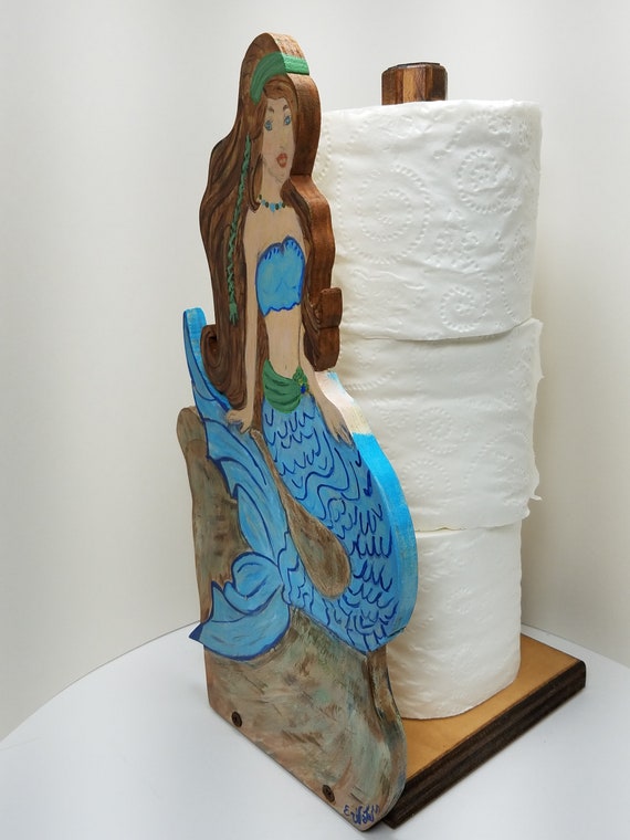 Wooden Hand Painted Mermaid Toilet Paper Holder Custom Etsy