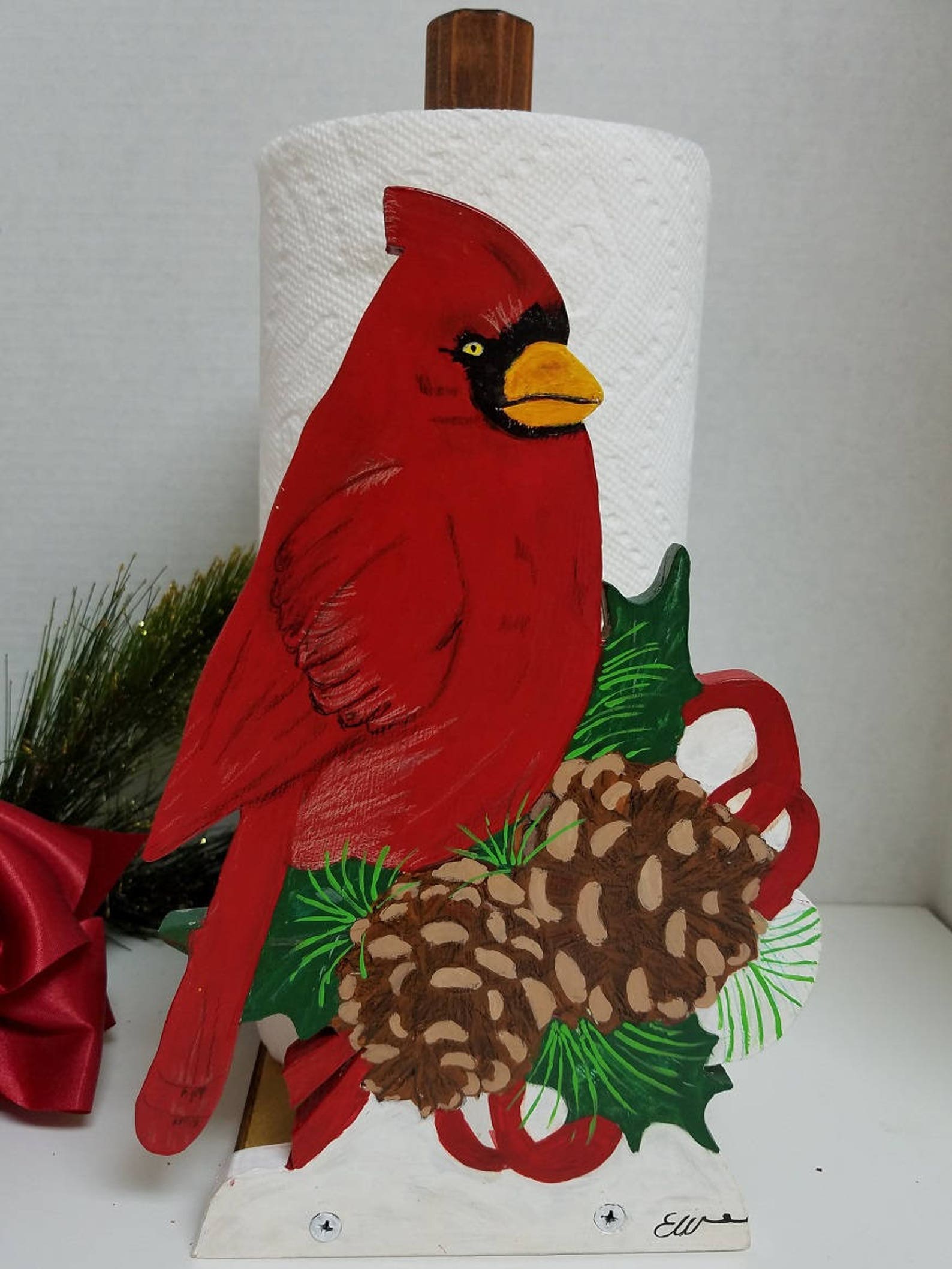 Beautiful Red Cardinal and Pine Cone Toilet Paper Holder Etsy
