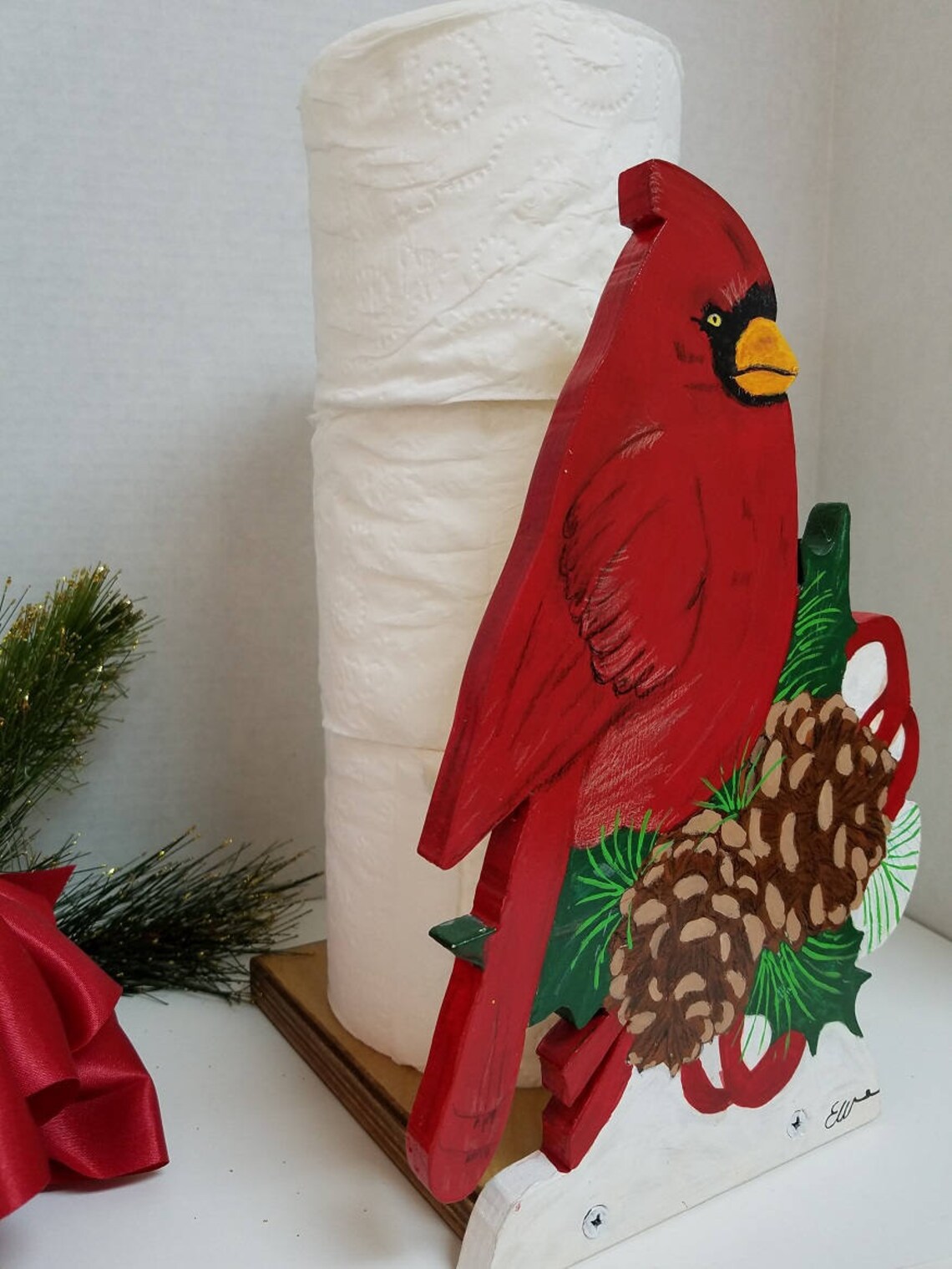 Beautiful Red Cardinal and Pine Cone Toilet Paper Holder Etsy
