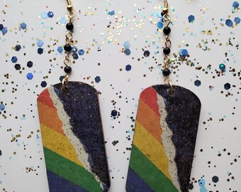 Rainbow Galaxy Pride Tag Earrings