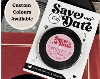 Wedding Save The Date Magnets - Vinyl Record Design Complete With Mini Backing Cards