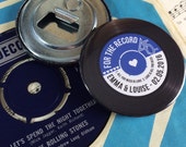 Wedding Favour Bottle Openers (Fridge Magnets) - Vintage Vinyl Record Design Complete With Organza Bags