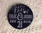 Wedding Save The Date Magnets Rustic Chalkboard Inspired Design Complete With Organza Bags 59mm x 40