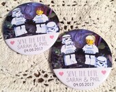 Wedding Save The Date Magnets Lego Star Wars Inspired Design (Complete With Organza Bags)