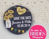 Wedding Save The Date Magnets Rustic Chalkboard Sunflower Design Complete With Organza Bags 59mm x 40 (As seen in Brides Magazine!)