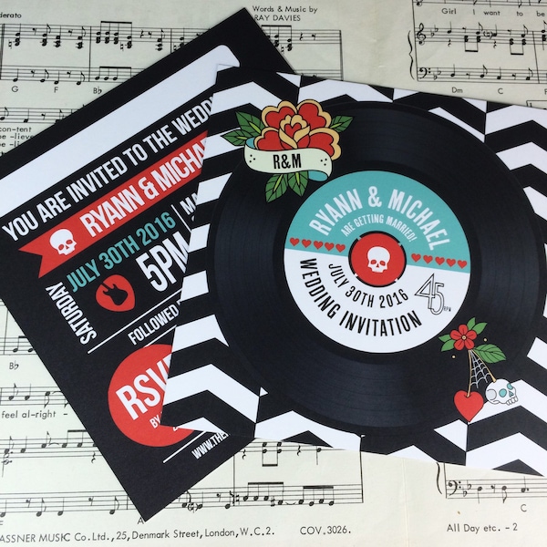 Wedding/ Party Invitations - Rock N Roll Vinyl Record Design