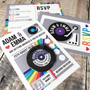 Inviti di nozze Vinyl Record con magneti - Vintage Vinyl Record Design (completa con cartoline di backup)