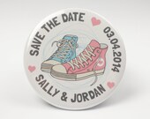 Wedding Save The Date Magnets 'Converse' Design Complete With Organza Bag 59mm