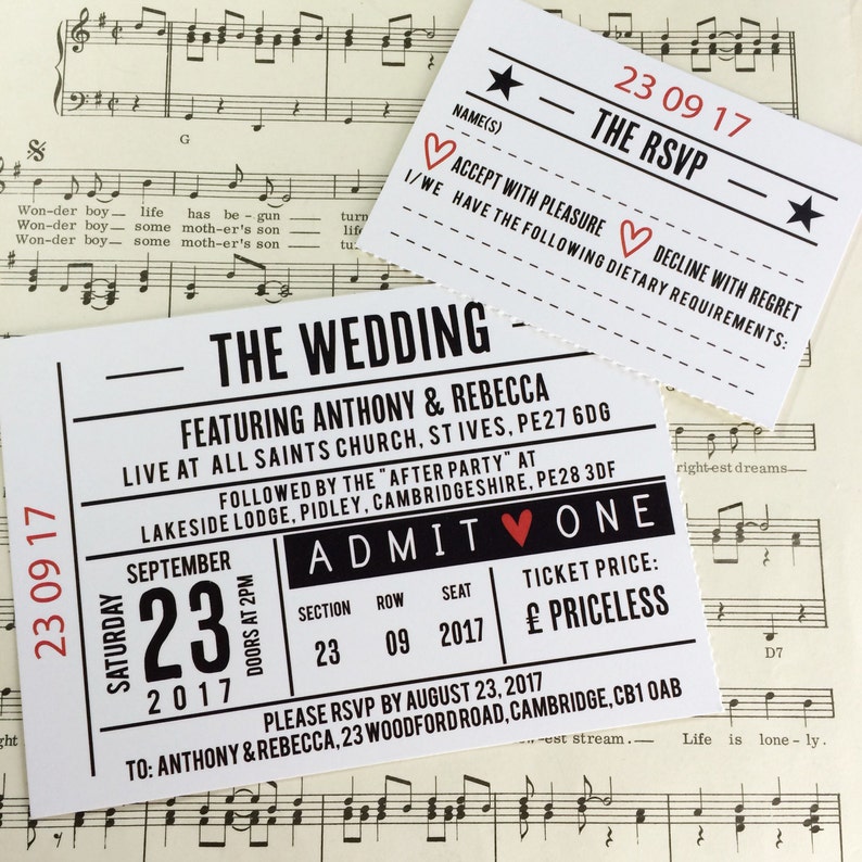 Wedding/ Party Invitations Gig/ Concert Ticket Design Perforated image 5