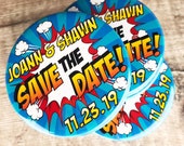 Wedding Save The Date Magnets Retro Comic Book Design (Complete With Organza Bags)