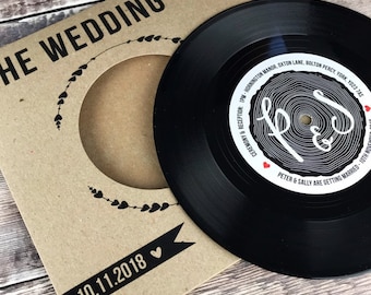 Wedding/ Party Invitations - REAL Vintage Vinyl Record Design (Tree Stump Turntable Range)