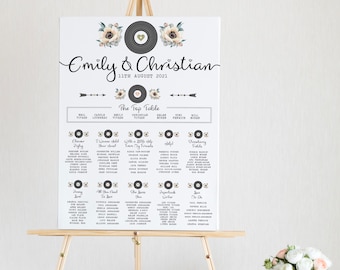 Wedding Table Plan - Printed Floral Romantic Vinyl Record Design (Unframed)