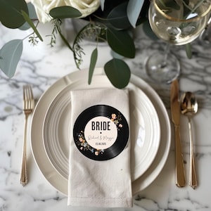 Marque-places pour mariage/fête - Design inspiré d'un disque vinyle floral fleurs sauvages