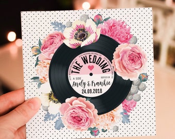 Wedding/ Party Invitations - Floral Vinyl Record Design (Pink)