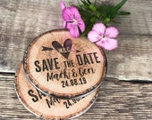Wedding Save The Date Magnets Woodland Tree Stump Slice Design Complete With Organza Bags