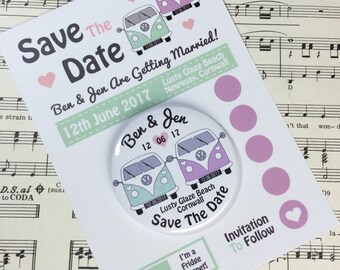 Wedding Save The Date Magnets Retro Camper Van Design (Complete With Backing Postcards)