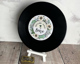 REAL 7" Vinyl Record Wedding Table Numbers/ Names - Floral Vinyl Record Design Greenery Succulents