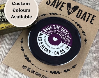Wedding Save The Date Magnets - Vinyl Record Design Complete With Mini Backing Cards