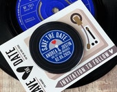 Wedding Save The Date Magnets - Vinyl Record Design Complete With Mini Turntable Inspired Backing Cards
