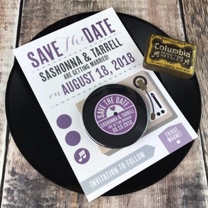 Wedding Vinyl Record Save The Date Magnets - Vinyl Record Design - Version 2 (Complete With Backing Postcards)