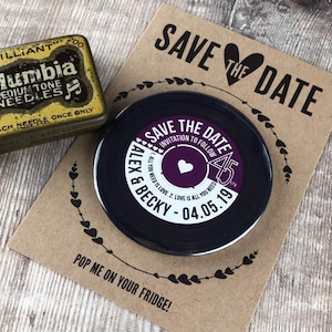 Wedding Save The Date Magnets - Vinyl Record Design Complete With Mini Backing Cards