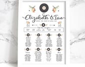 Wedding Table Plan - Printed Romantic Vinyl Record Design (Unframed)