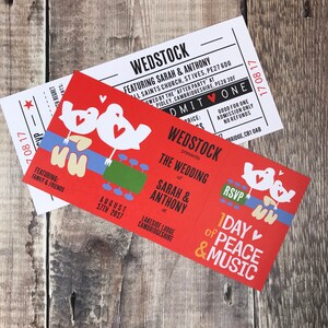 Woodstock-Hochzeits-/Partyeinladungen – Festival-Ticket-Design (perforiert) Wedstock
