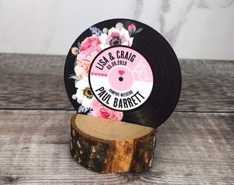 Wedding/ Party Name Place Cards - Floral Vinyl Record Inspired Design (Pink)