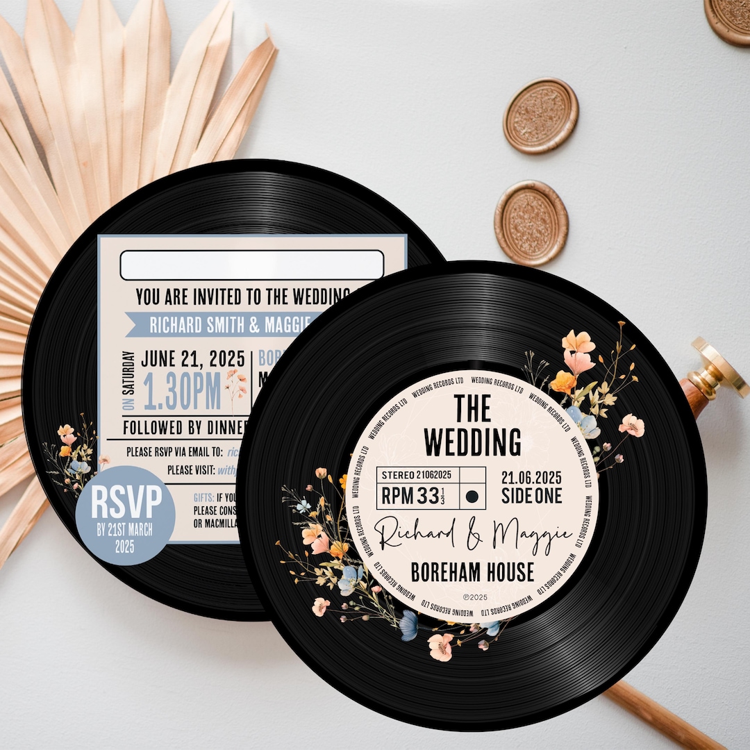 Wedding/ Party Invitations - Floral Wildflower Round/ Circle Vinyl ...
