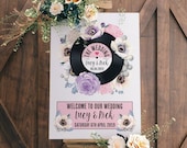 Wedding Welcome Sign - Printed Floral Vinyl Record Design (Unframed)