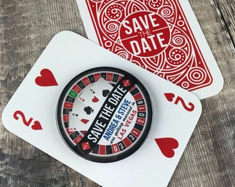 Magnets "Retenez cette date" pour mariage à Las Vegas - Roulette, support cartes à jouer