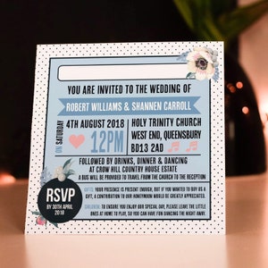 Wedding/ Party Invitations Floral Vinyl Record Design Blue image 2