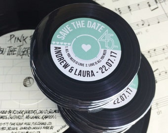 Wedding Vinyl Record Save The Date Magnets Vintage Vinyl Record Design Complete With Organza Bags 59mm (45rpm)