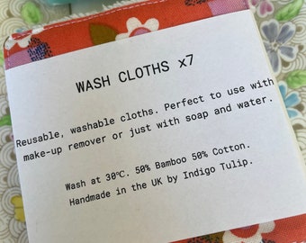 Face cloths x7. Washable and Reusable.