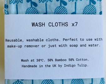 Face cloths x7. Washable and Reusable.