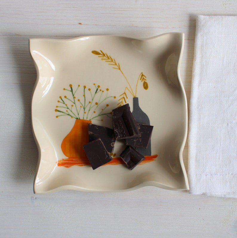 Jewelry dish Snack plate Colorful plate Jewelry storage Square spoon rest Still life plate Ceramic spoon rest Small plate Ceramics