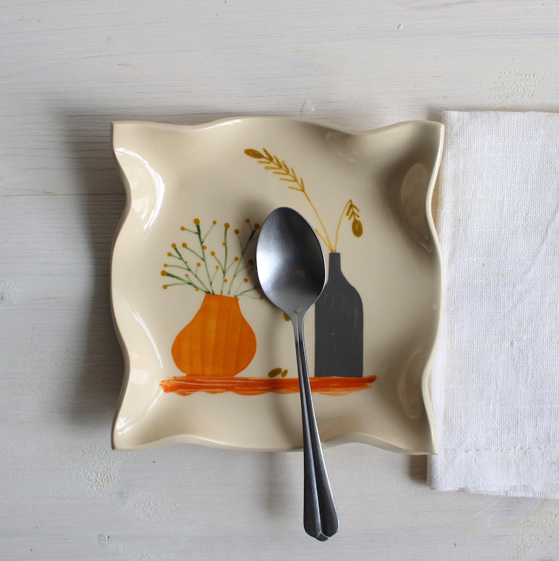 Jewelry dish Snack plate Colorful plate Jewelry storage Square spoon rest Still life plate Ceramic spoon rest Small plate Ceramics