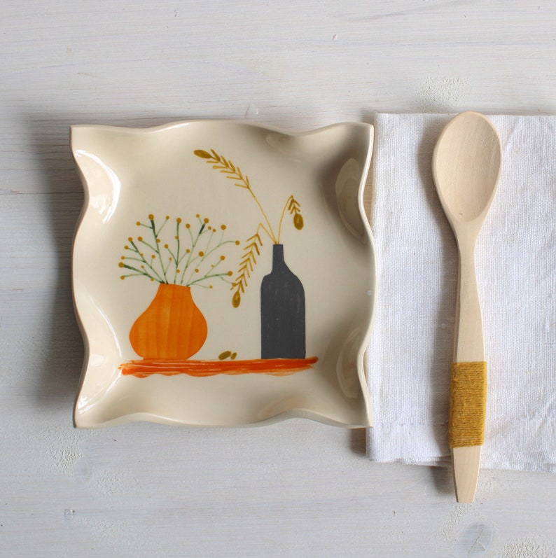 Jewelry dish Snack plate Colorful plate Jewelry storage Square spoon rest Still life plate Ceramic spoon rest Small plate Ceramics