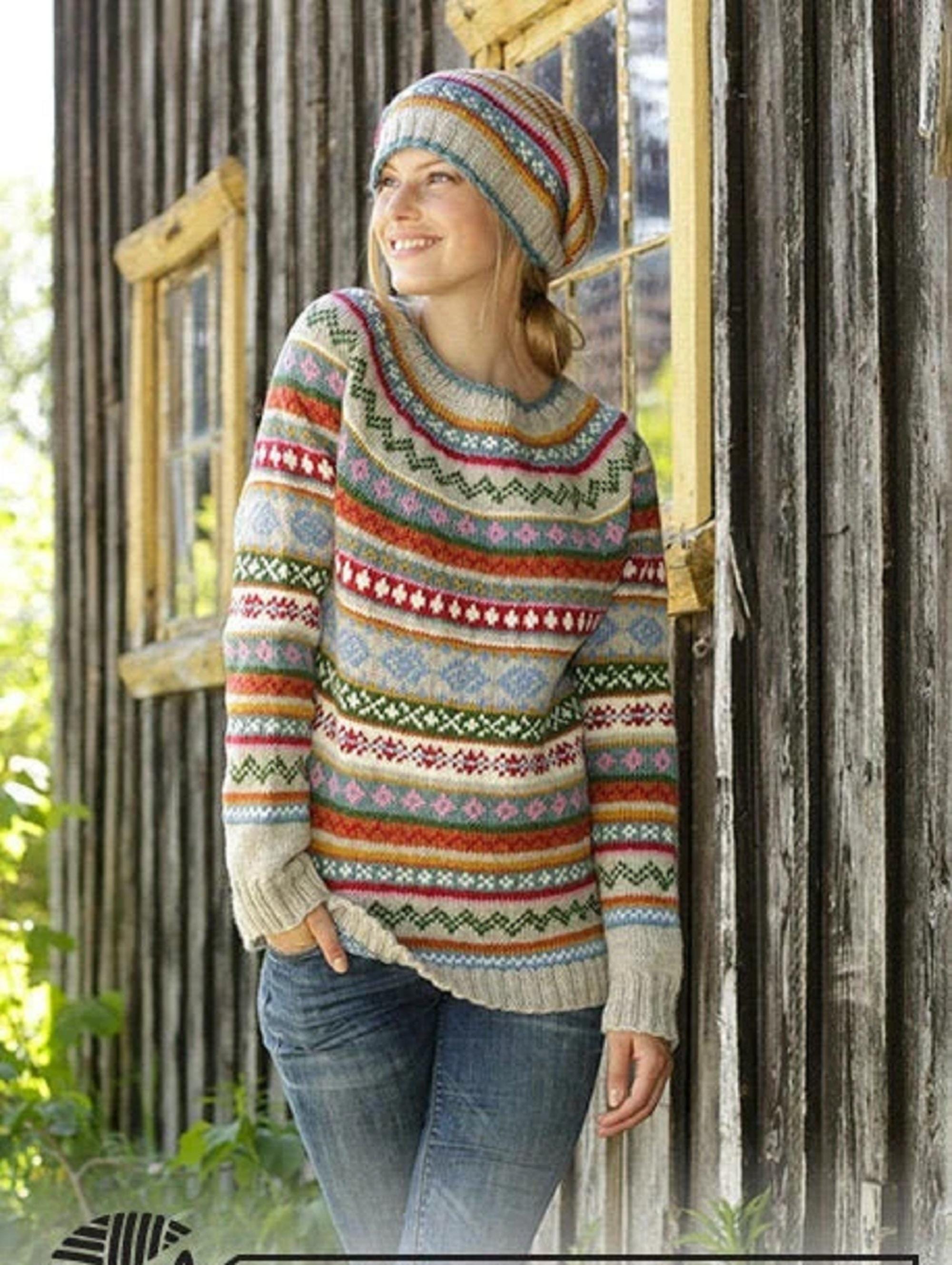 【DISCERNMENT】Nordic round flake knit Fair Isle Sweater With Round Yoke and Nordic Pattern in