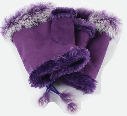 purple leather fingerless gloves
