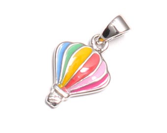 hot air balloon pendant 925 sterling silver, kawaii jewelry, balloon pendant, pendentif enfant, rainbow hot air balloon, montgolfiere