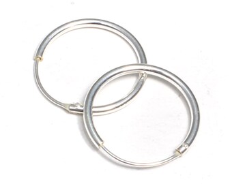 18 mm genuine silver hoop earrings, retro 925 silver earrings, thin men's creols, nickel-free silver earrings, small unisex hoop earrings