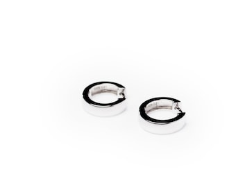 Petites boucles d'oreilles créoles en argent véritable, boucles d'oreilles en argent 925 sans nickel, boucles d'oreilles créoles pliantes unisexes, boucles d'oreilles créoles pour hommes, boucles d'oreilles créoles pliantes pour hommes rhodiées