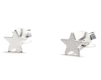 Star stud earrings 925 sterling silver frosted, star stud earrings, star earrings silver, star earrings sterling, stud silver star