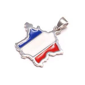 Pendentif drapeau de France, argent sterling 925, contour bleu blanc rouge, pendentif collier carte, charme couleurs pays, drapeau Français mignon