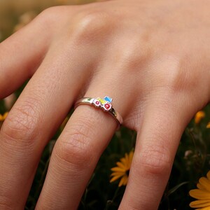 Kinder Ring mit einem Bagger aus 925 Sterling Silber, rhodiniert & emailliert